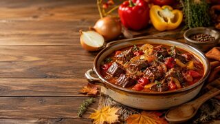 Rindergulasch mit Paprika als wärmendes Herbstrezept mit saisonalen Zutaten und kräftigen Aromen