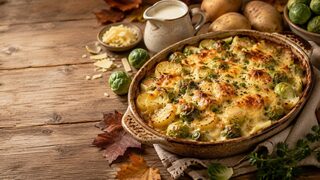 Rosenkohl-Kartoffel-Auflauf als wärmendes Herbstrezept mit saisonalen Zutaten und kräftigen Aromen