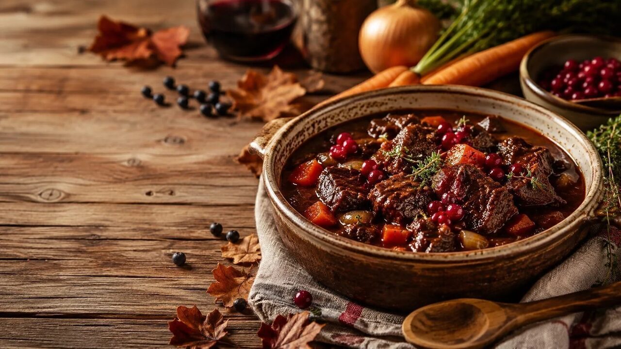Wildragout mit Preiselbeeren als wärmendes Herbstrezept mit saisonalen Zutaten und kräftigen Aromen