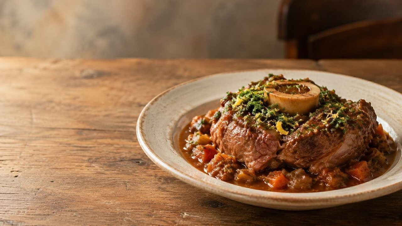 Osso Buco mit Kalbsbeinscheiben, Schmorsauce und frischer Gremolata