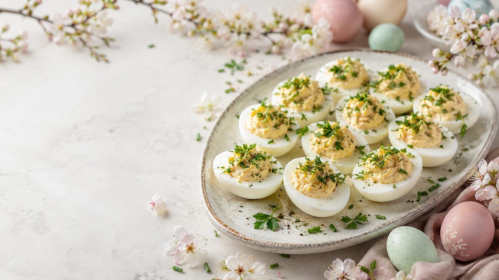 Gefüllte Eier mit Kräutern als liebevoll angerichtetes Osternrezept für Brunch, Feiertage und Familienessen