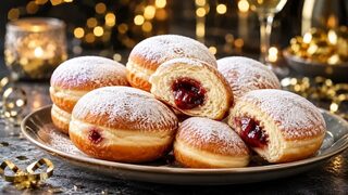Berliner mit Marmelade als partytaugliches Silvesterrezept für Buffet, Gäste und Mitternachtssnack