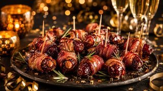 Datteln im Speckmantel als partytaugliches Silvesterrezept für Buffet, Gäste und Mitternachtssnack