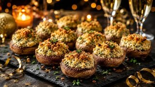 Gefüllte Champignons mit Frischkäse als partytaugliches Silvesterrezept für Buffet, Gäste und Mitternachtssnack
