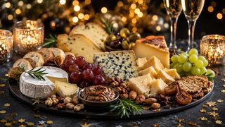 Käseplatte mit Trauben und Nüssen als partytaugliches Silvesterrezept für Buffet, Gäste und Mitternachtssnack