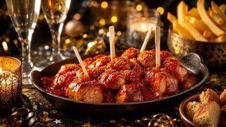 Mitternachts-Currywurst als partytaugliches Silvesterrezept für Buffet, Gäste und Mitternachtssnack