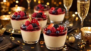 Panna Cotta mit Beeren als partytaugliches Silvesterrezept für Buffet, Gäste und Mitternachtssnack