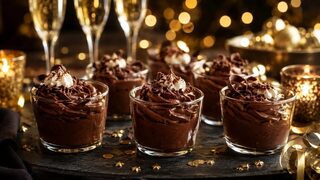 Schoko-Mousse im Glas als partytaugliches Silvesterrezept für Buffet, Gäste und Mitternachtssnack