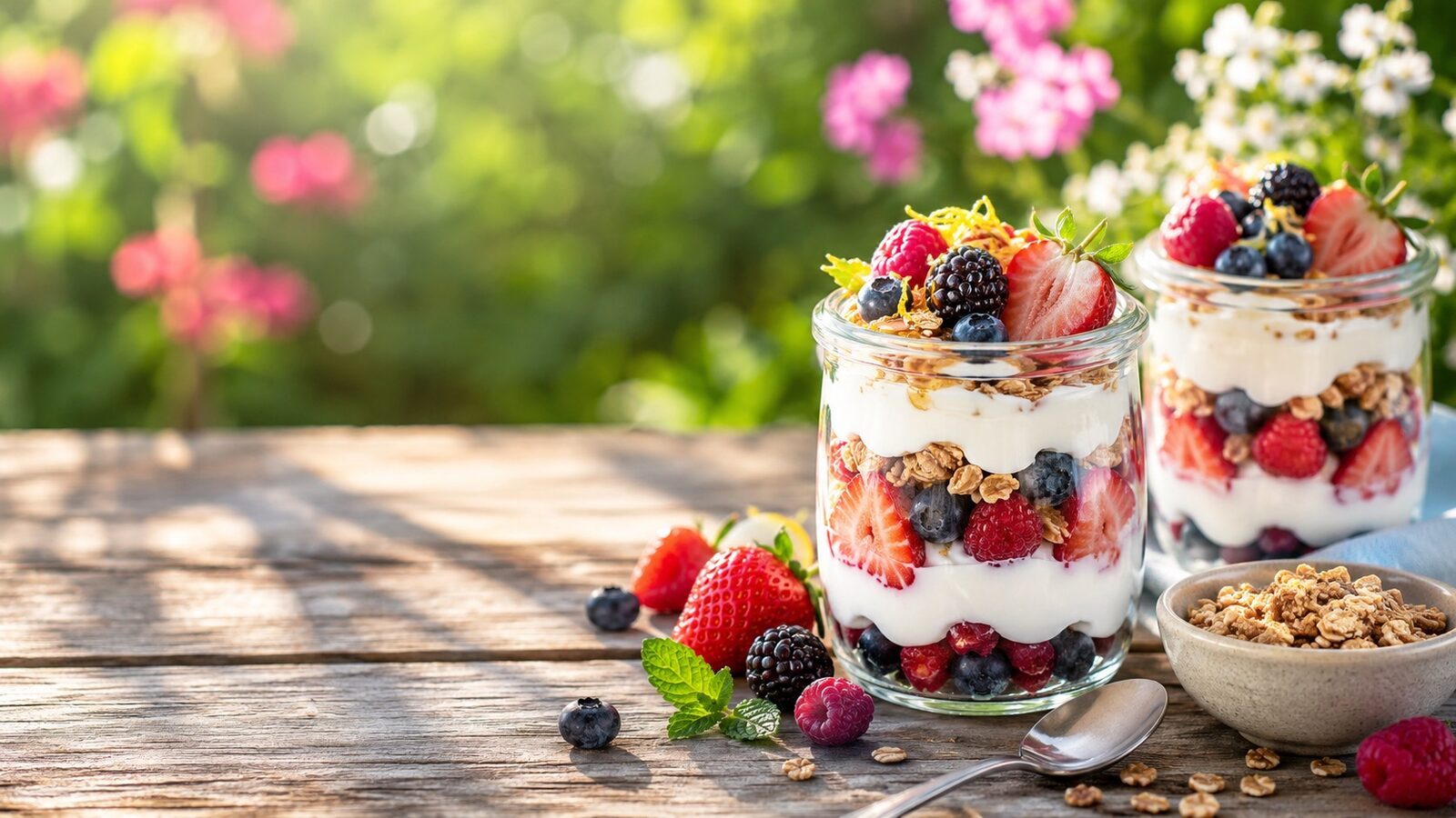 Beeren-Joghurt-Parfait als frisches Sommerrezept für warme Tage, Grillabende und leichte Küche