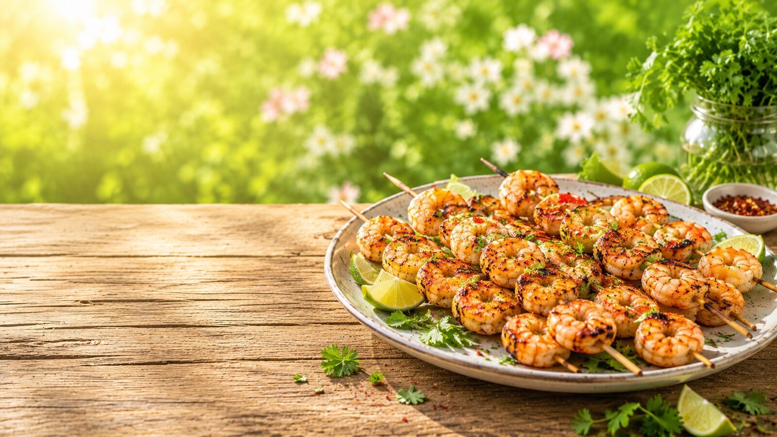 Garnelenspieße mit Limette als frisches Sommerrezept für warme Tage, Grillabende und leichte Küche