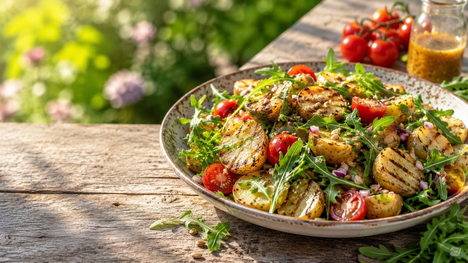 Grillkartoffelsalat mit Rucola als frisches Sommerrezept für warme Tage, Grillabende und leichte Küche