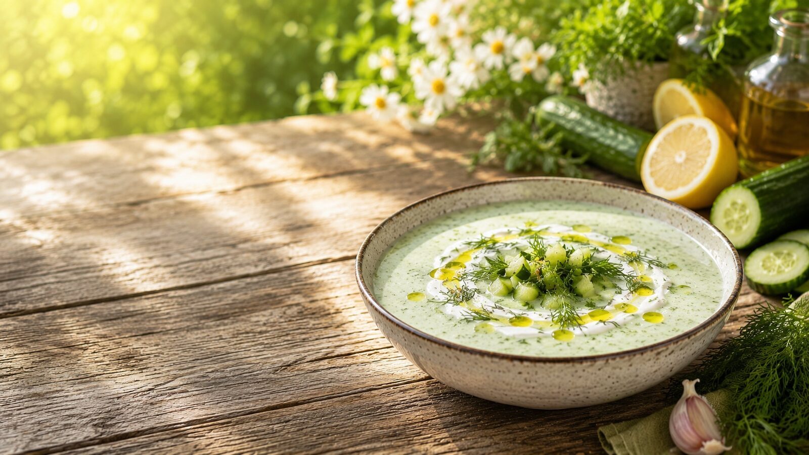 Kalte Gurkensuppe mit Dill als frisches Sommerrezept für warme Tage, Grillabende und leichte Küche