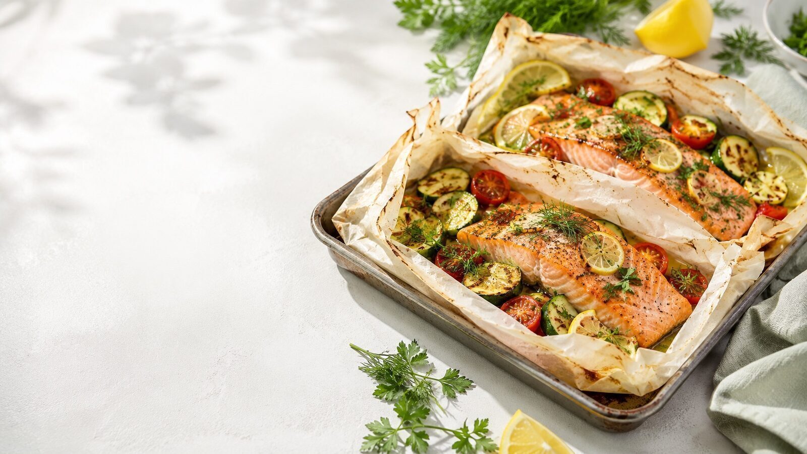 Kräuter-Lachs-Päckchen vom Grill mit Zucchini, Zitrone und Dill
