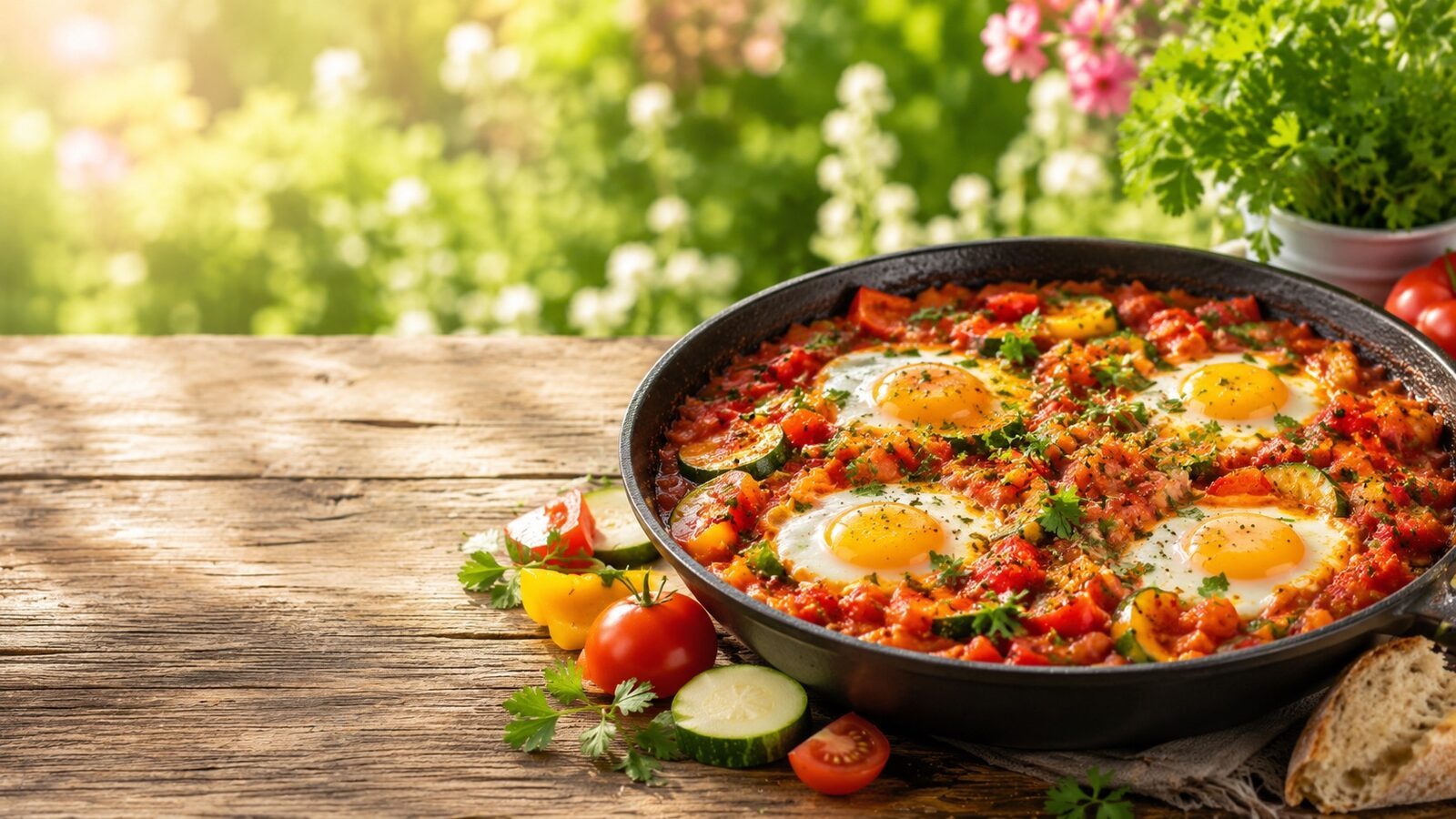 Shakshuka mit Sommergemüse als frisches Sommerrezept für warme Tage, Grillabende und leichte Küche