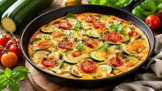 Sommer-Frittata mit Zucchini, Kirschtomaten, Feta und frischem Basilikum