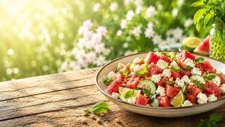 Wassermelonen-Feta-Salat als frisches Sommerrezept für warme Tage, Grillabende und leichte Küche
