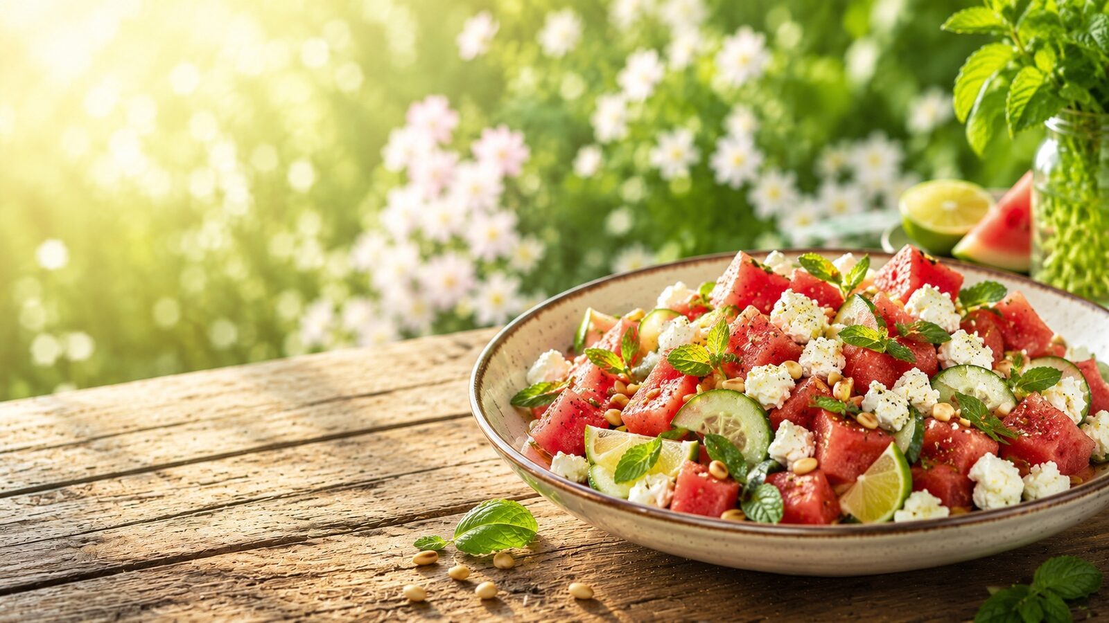 Wassermelonen-Feta-Salat als frisches Sommerrezept für warme Tage, Grillabende und leichte Küche