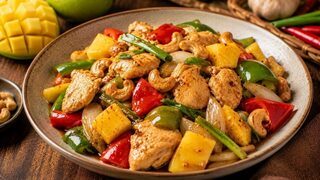 Thai Gai Pad Med Mamuang with crispy chicken, cashews, bell peppers, onions and dried chiles