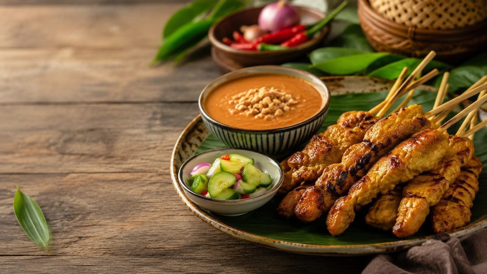 Satay mit Erdnusssauce als beliebtes Gericht der thailändischen Küche