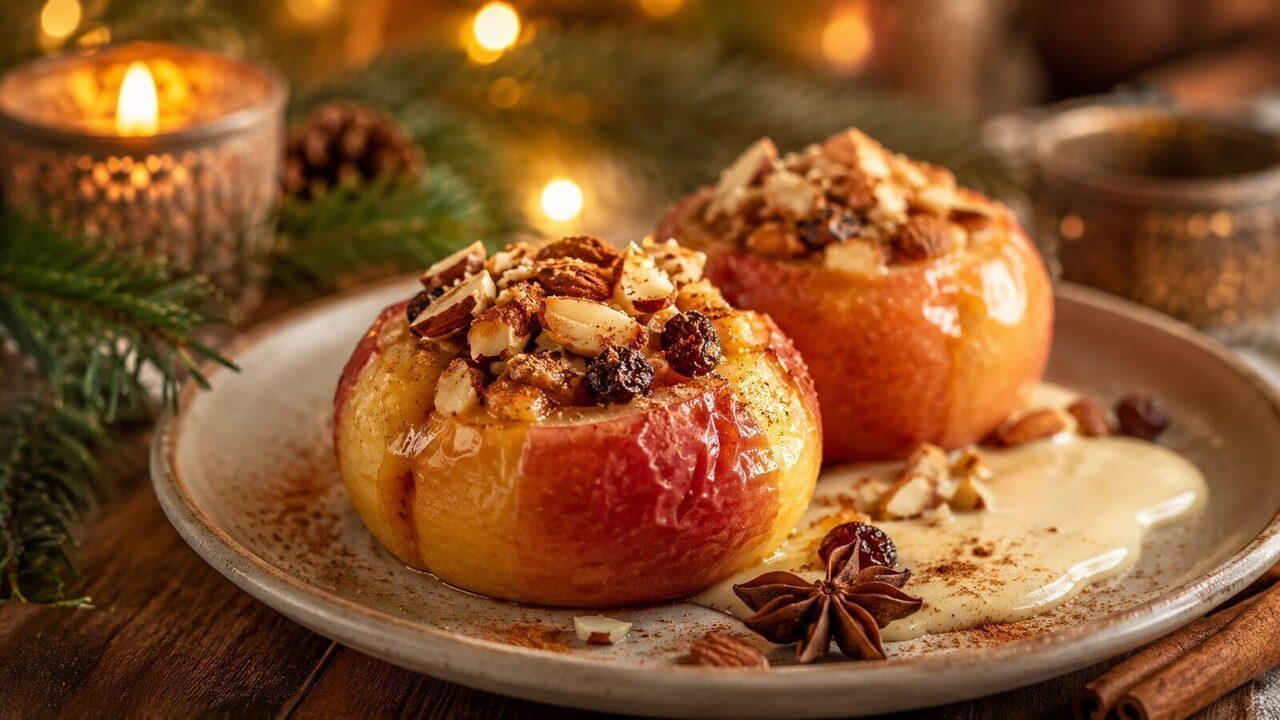 Bratapfel mit Marzipan als festliches Weihnachtsrezept für Advent, Feiertage und gemütliche Familienessen
