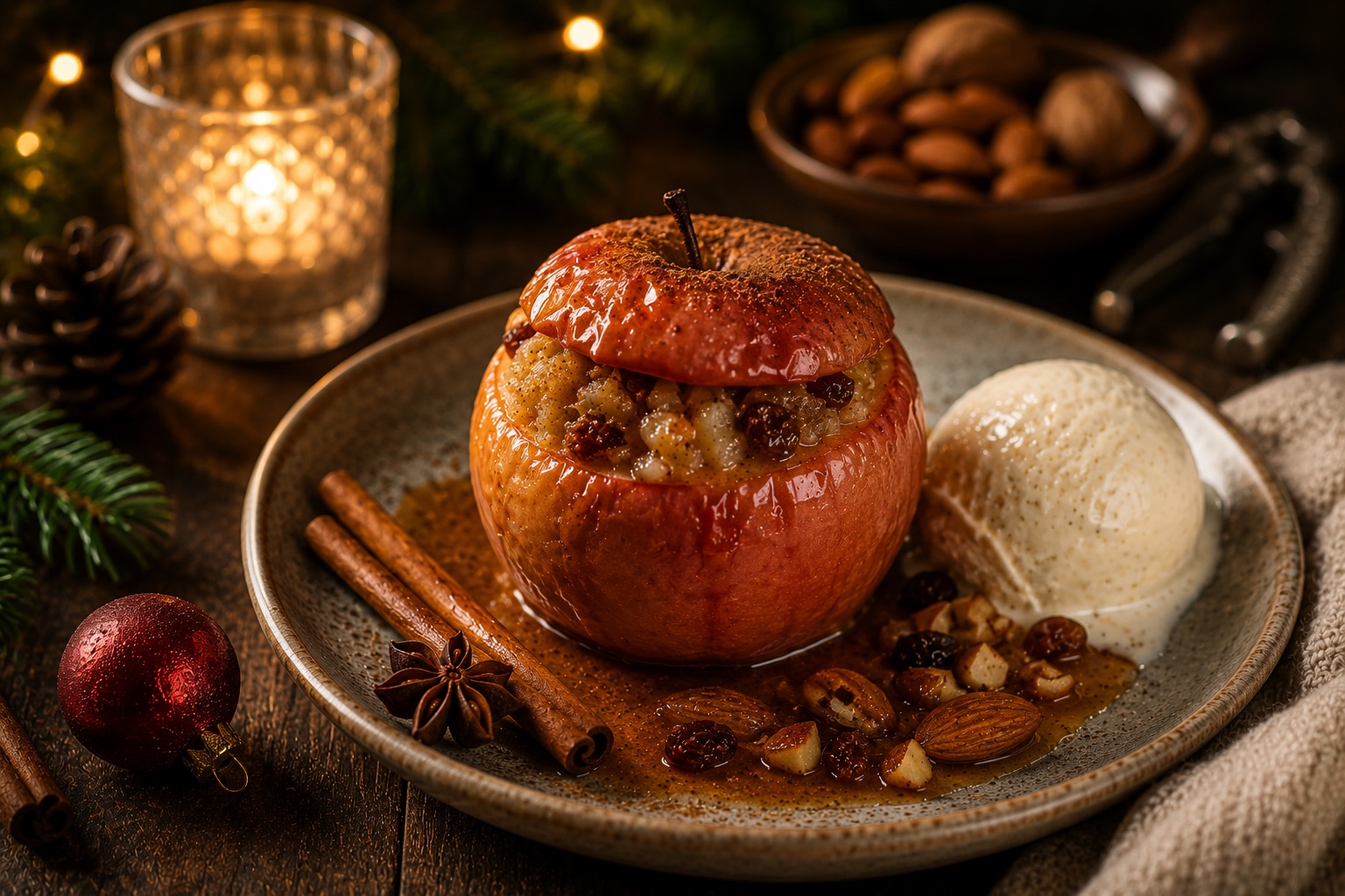 Bratapfel mit Marzipan als festliches Weihnachtsrezept für Advent, Feiertage und gemütliche Familienessen