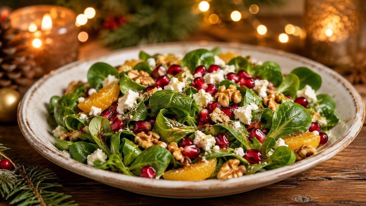 Feldsalat mit Granatapfel als festliches Weihnachtsrezept für Advent, Feiertage und gemütliche Familienessen