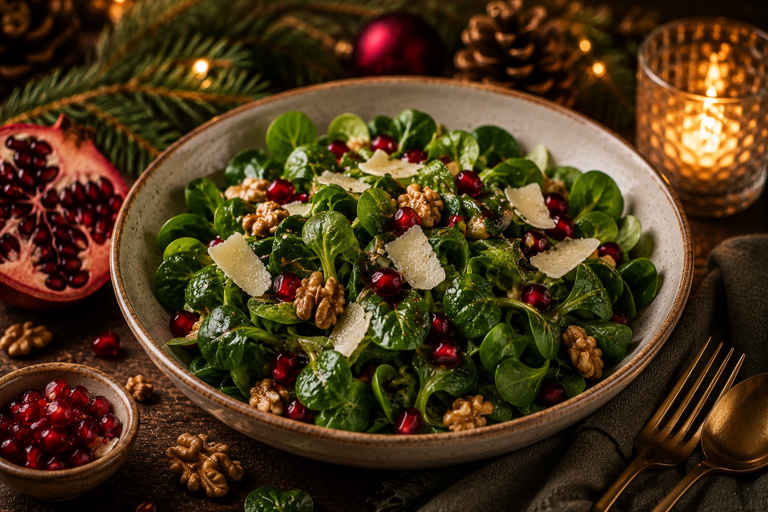 Feldsalat mit Granatapfel als festliches Weihnachtsrezept für Advent, Feiertage und gemütliche Familienessen
