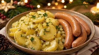 Kartoffelsalat mit Würstchen als festliches Weihnachtsrezept für Advent, Feiertage und gemütliche Familienessen