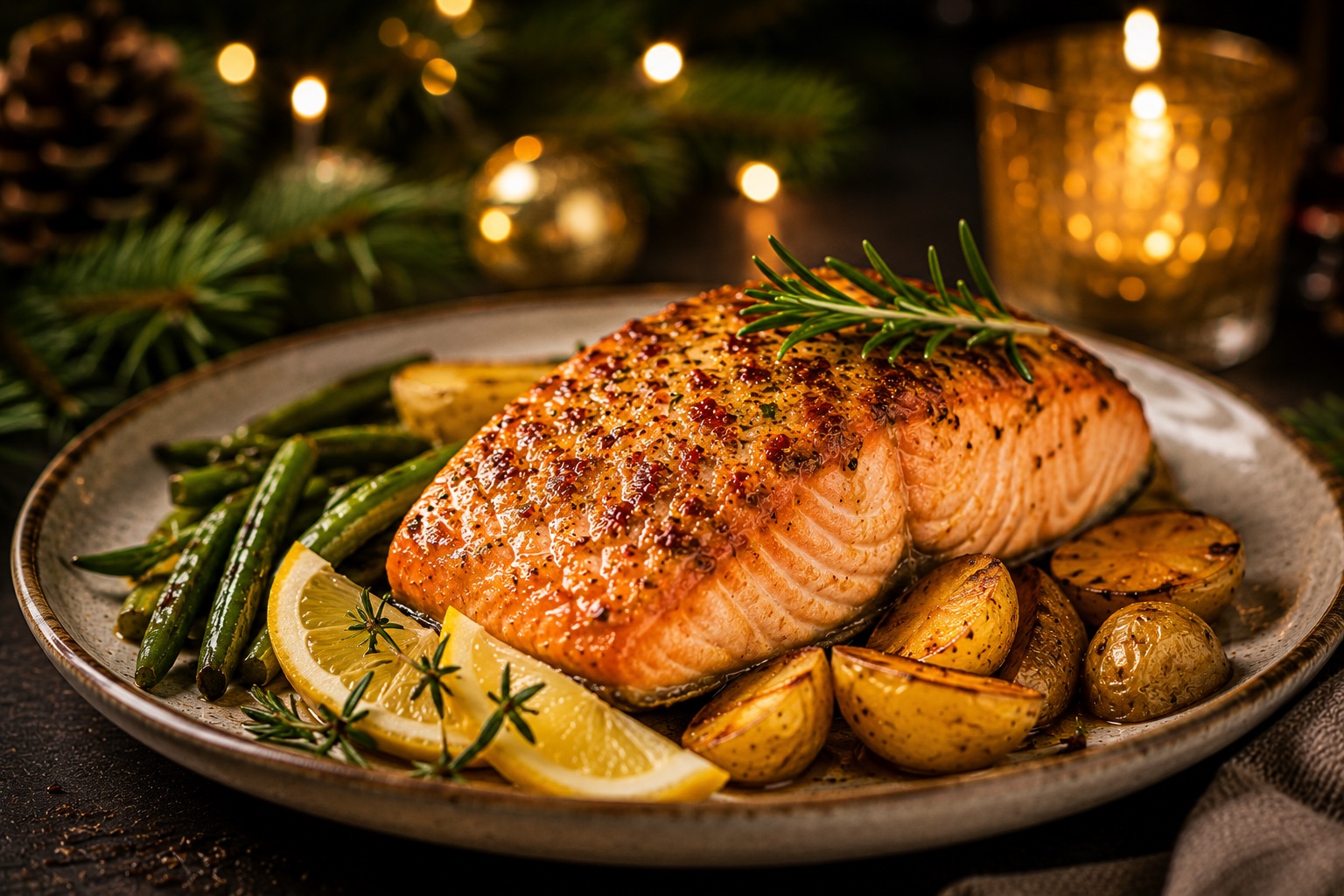 Lachsfilet mit Honig-Senf-Kruste als festliches Weihnachtsrezept für Advent, Feiertage und gemütliche Familienessen