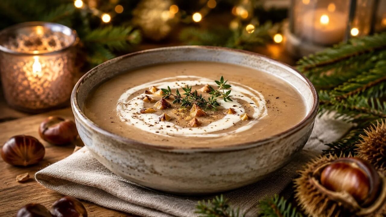 Maronensuppe mit Sahne als festliches Weihnachtsrezept für Advent, Feiertage und gemütliche Familienessen