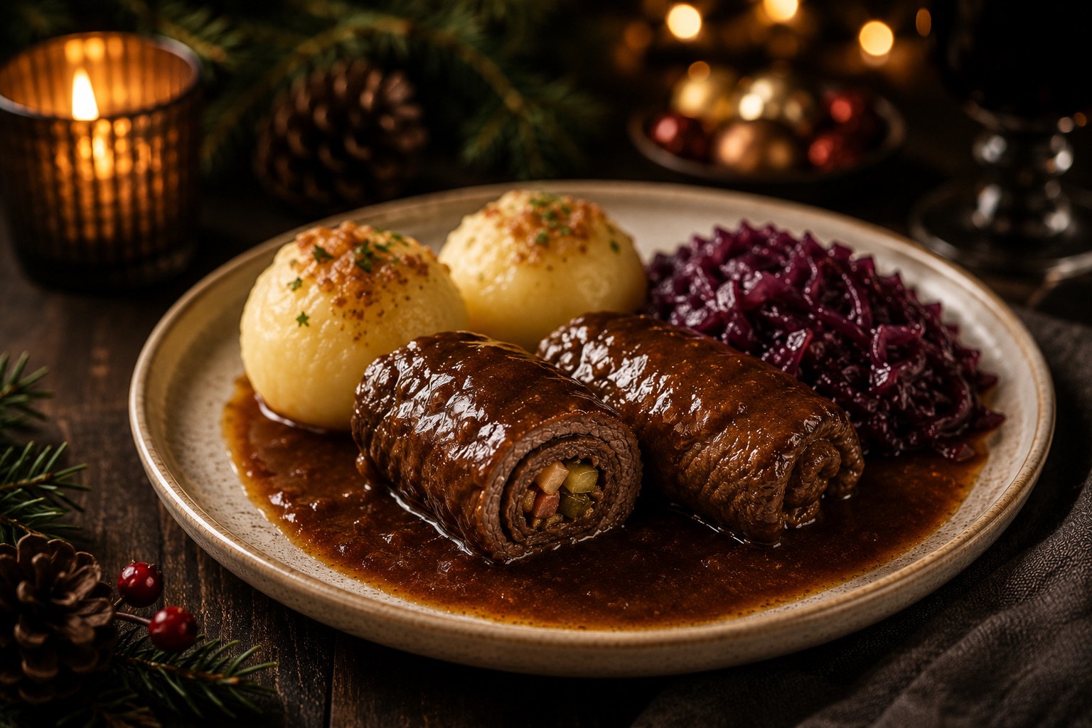 Rinderrouladen mit Klößen als festliches Weihnachtsrezept für Advent, Feiertage und gemütliche Familienessen