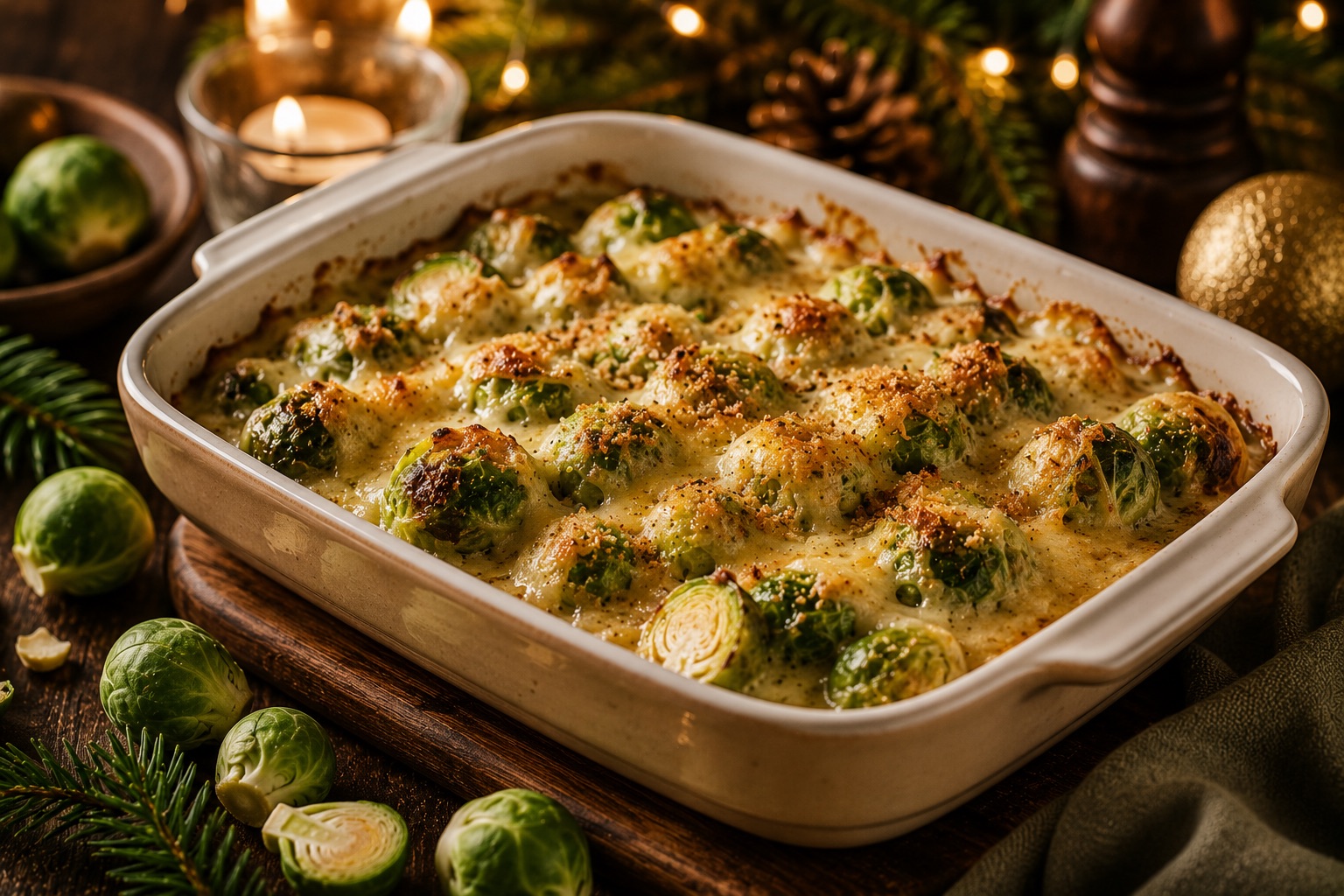 Rosenkohl-Gratin mit Käse als festliches Weihnachtsrezept für Advent, Feiertage und gemütliche Familienessen