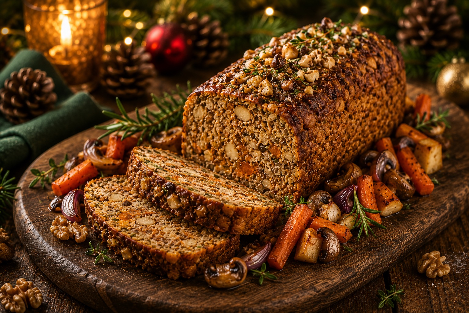 Vegetarischer Nussbraten als festliches Weihnachtsrezept für Advent, Feiertage und gemütliche Familienessen