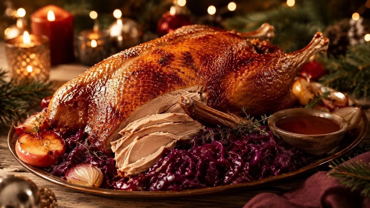 Weihnachtsgans mit Rotkohl als festliches Weihnachtsrezept für Advent, Feiertage und gemütliche Familienessen