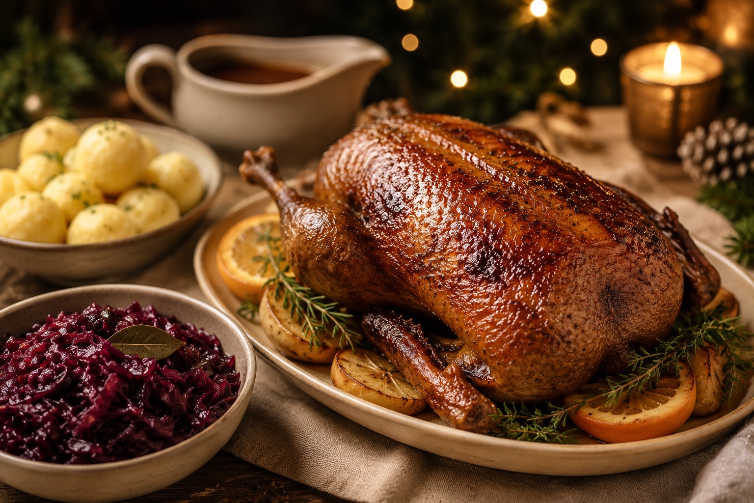 Weihnachtsgans mit Rotkohl als festliches Weihnachtsrezept für Advent, Feiertage und gemütliche Familienessen