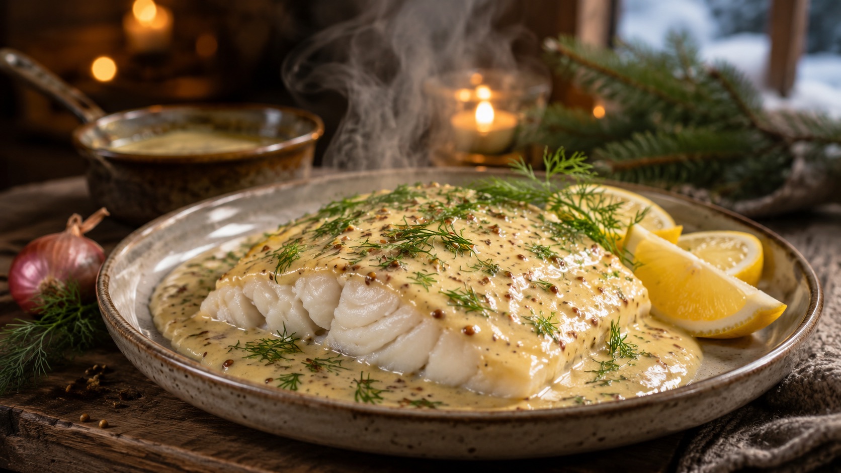 Fischfilet mit Senfsauce als wärmendes Winterrezept für kalte Tage und gemütliche Familienküche