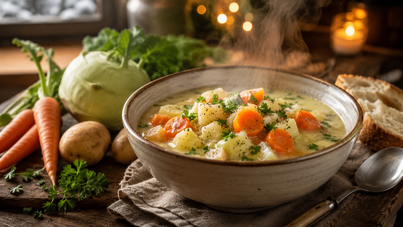 Kohlrabi-Möhren-Eintopf als wärmendes Winterrezept für kalte Tage und gemütliche Familienküche