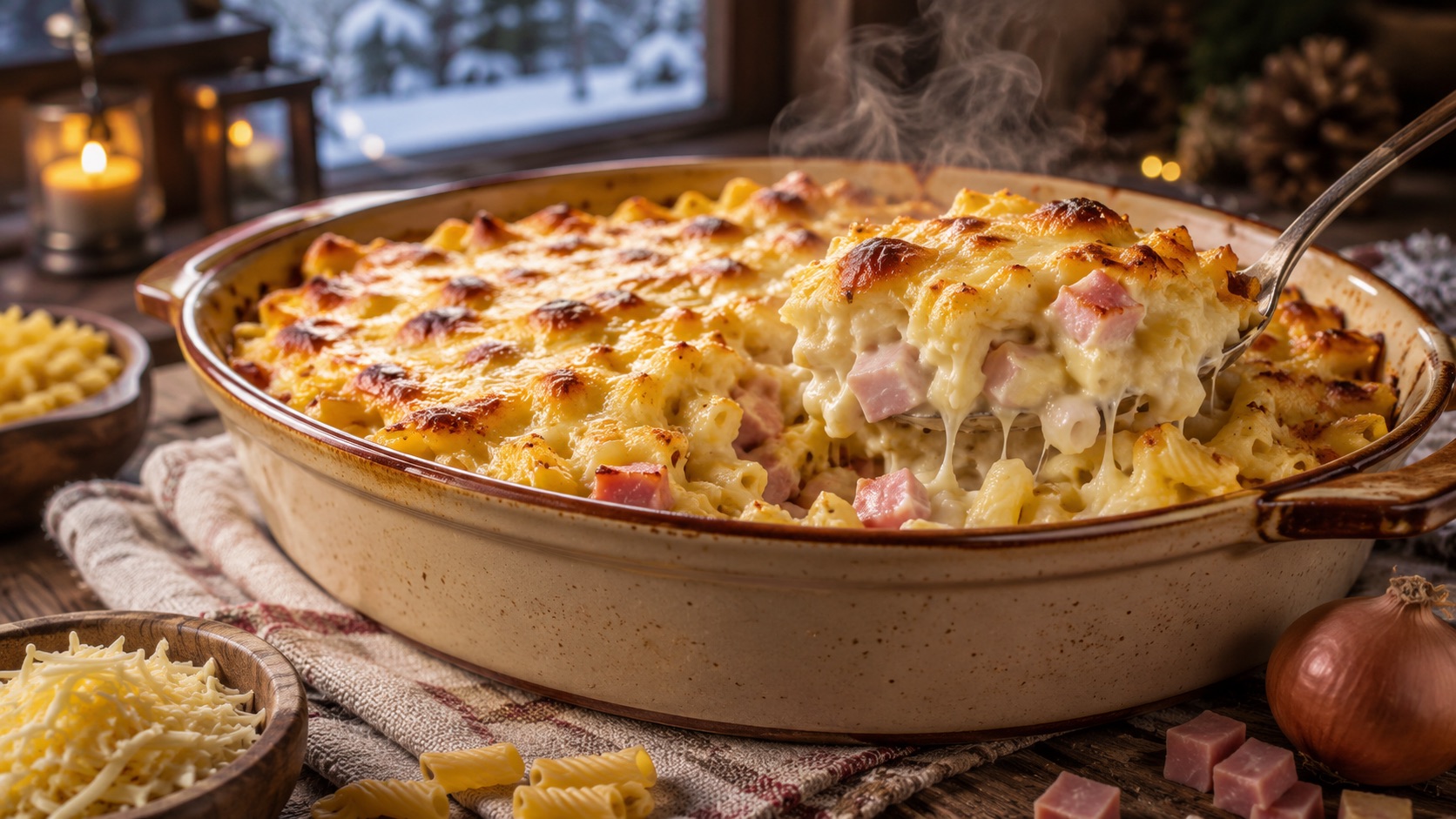 Nudelauflauf mit Schinken als wärmendes Winterrezept für kalte Tage und gemütliche Familienküche