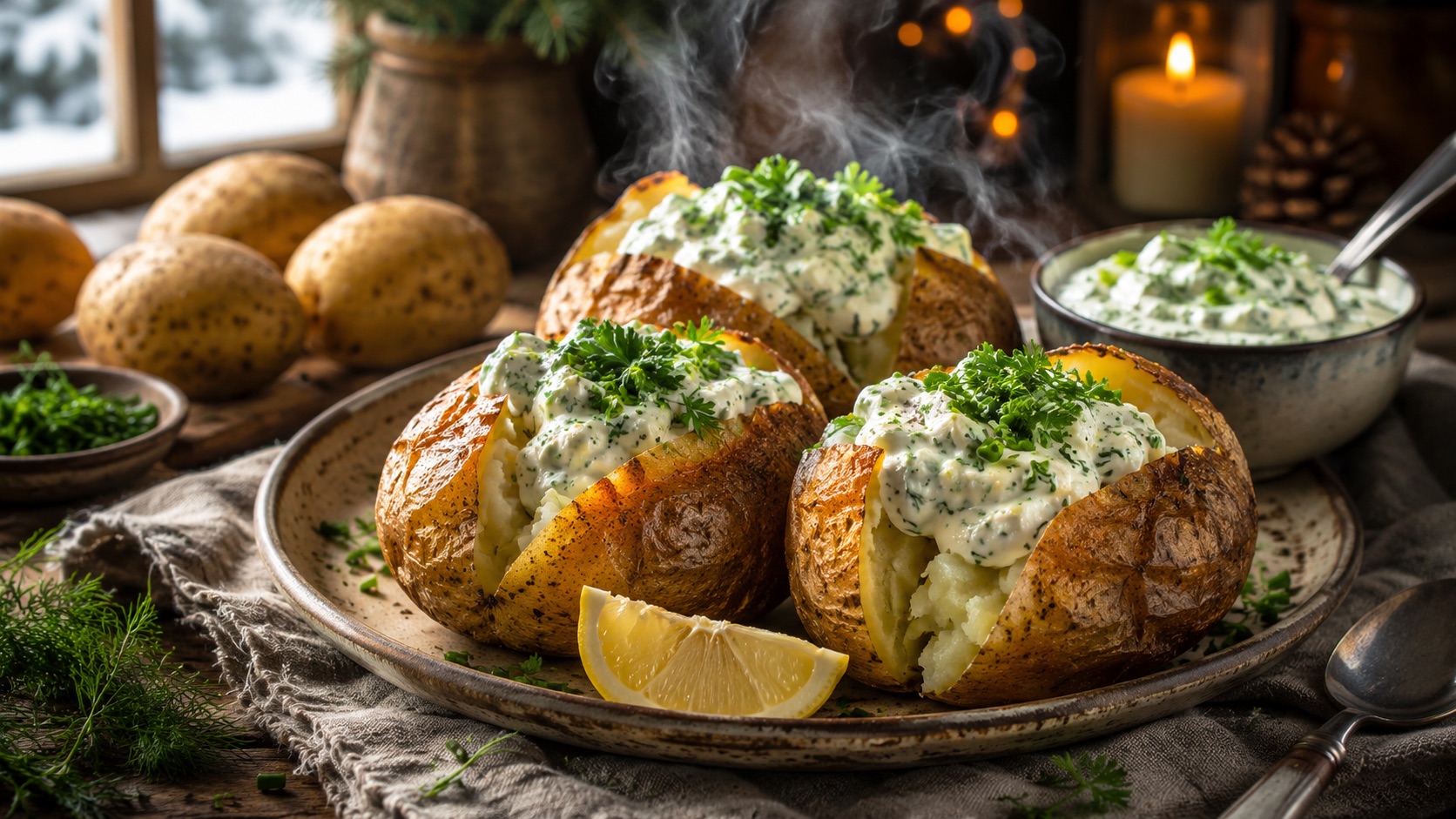 Ofenkartoffeln mit Kräuterquark als wärmendes Winterrezept für kalte Tage und gemütliche Familienküche