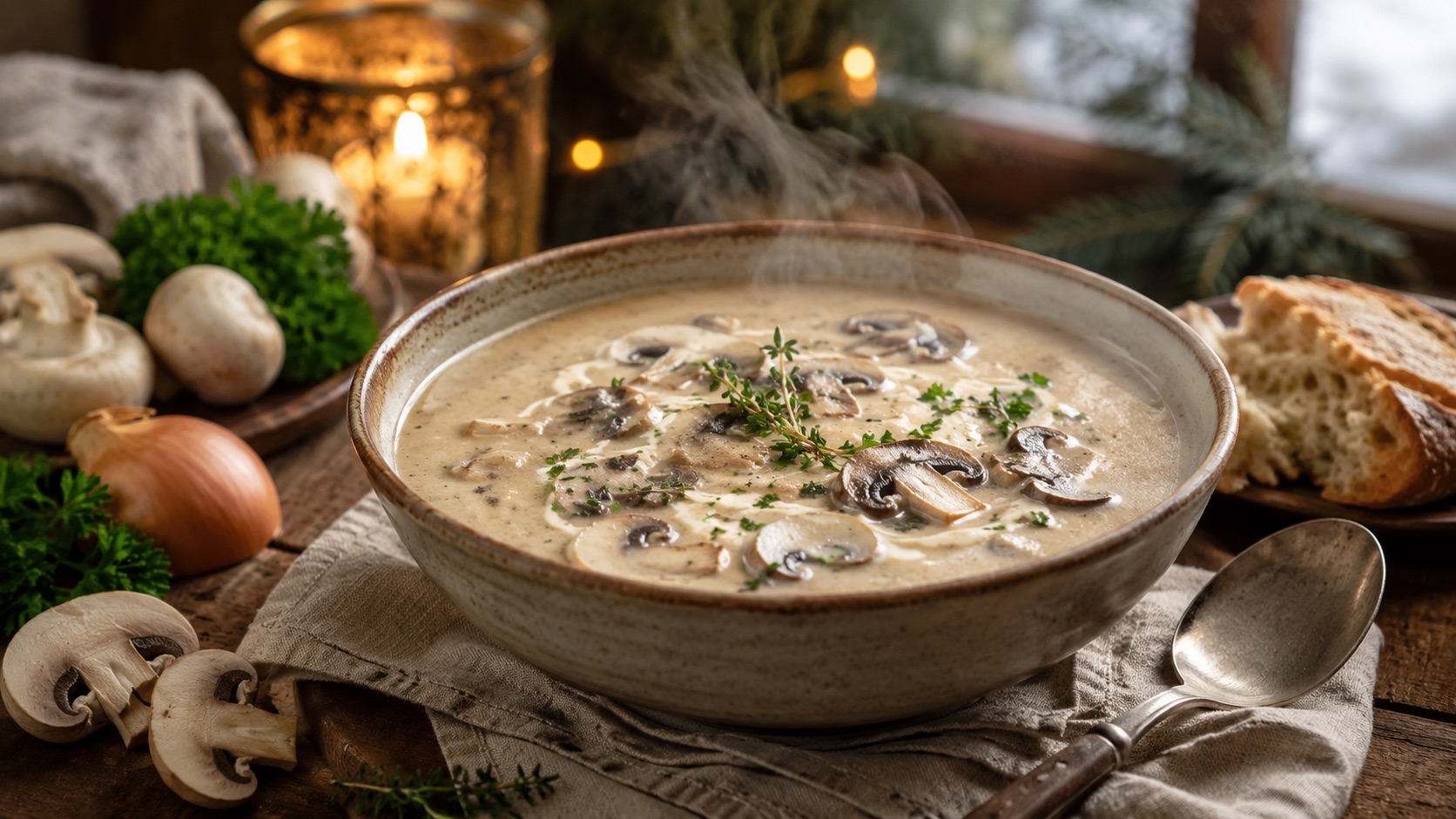 Pilzrahmsuppe als wärmendes Winterrezept für kalte Tage und gemütliche Familienküche
