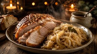Schweinebraten mit Sauerkraut als wärmendes Winterrezept für kalte Tage und gemütliche Familienküche