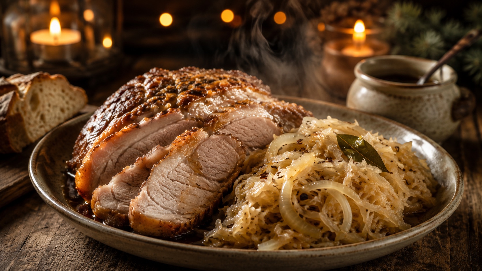 Schweinebraten mit Sauerkraut als wärmendes Winterrezept für kalte Tage und gemütliche Familienküche